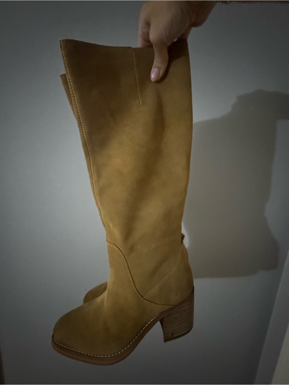 Sam Edelman Suede Knee-high Block Heel Boots NEW tan